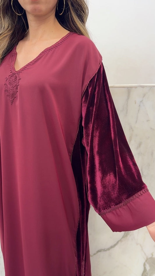 Gandoura avec cotés velours bordeau