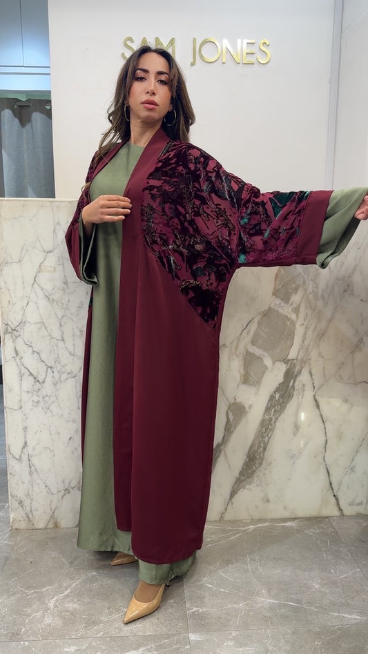 Kimono bordeaux fleurs Kim gold