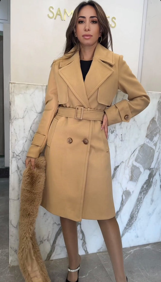 Manteau camel col fourrure amovible