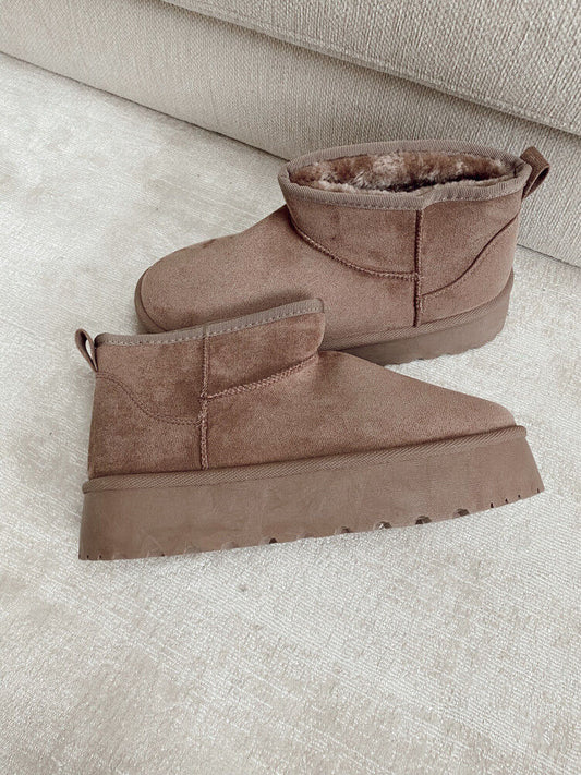 Bottines ultra mini à plateforme fourrées