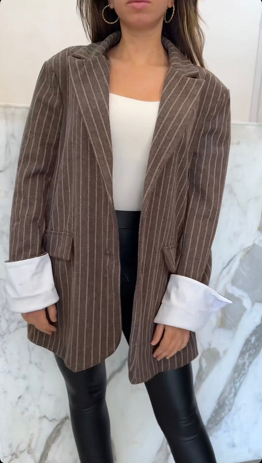 Blazer à rayure manches retroussées
