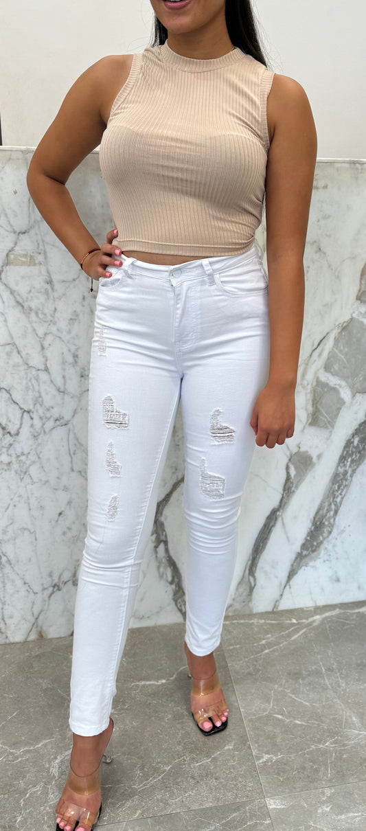 top rayé beige