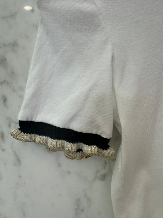 T-shirt blanc manches bandes beige