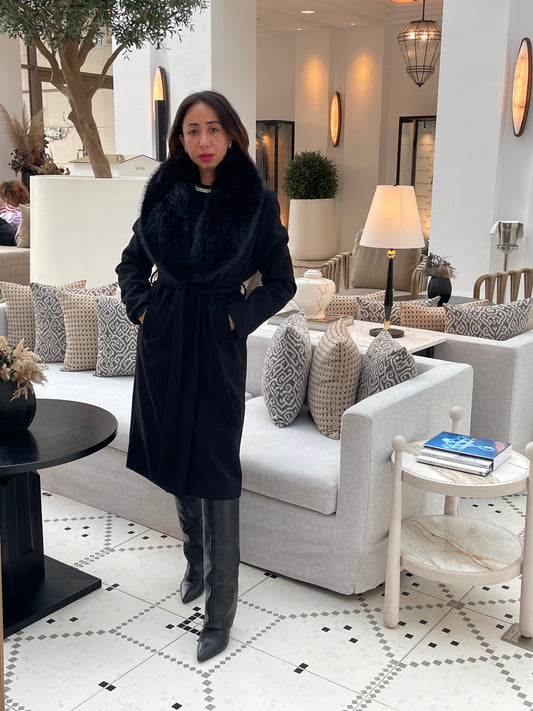 Manteau long col fourrure amovible