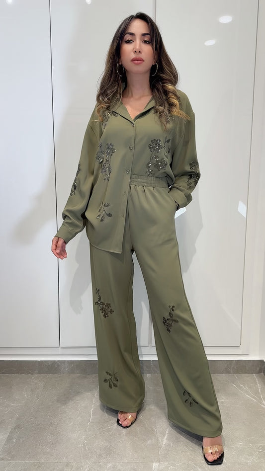 Ensemble sequin kaki