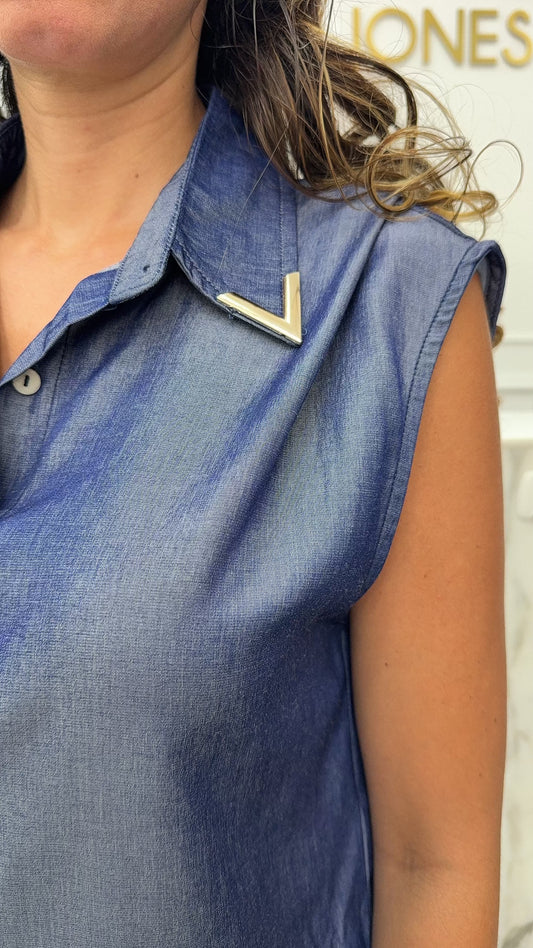 ensemble style jean brillant V argent col