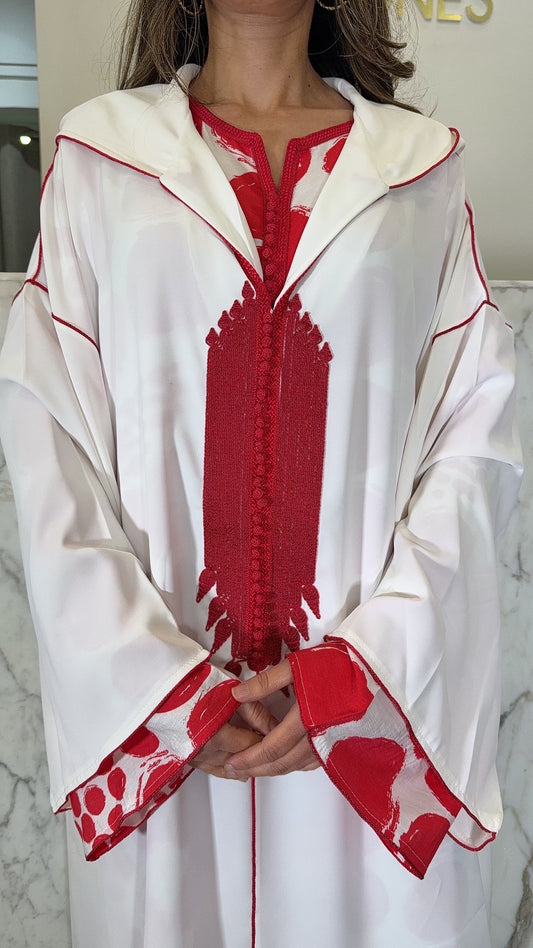 Djellaba blanc rouge