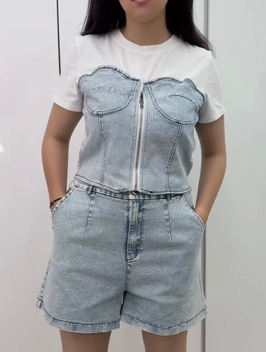 ensemble short bi matière jean