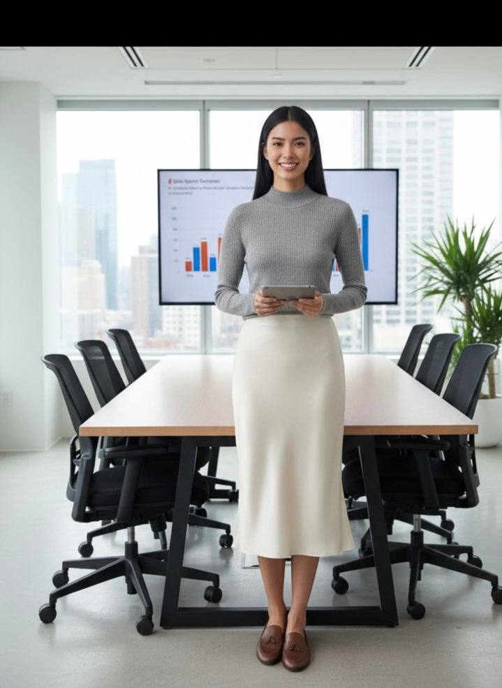 Jupe satin longue évasée