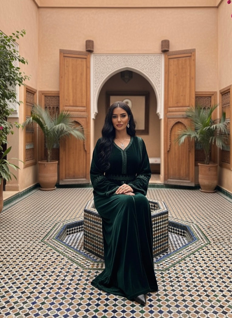 caftan velours avec ceinture chic