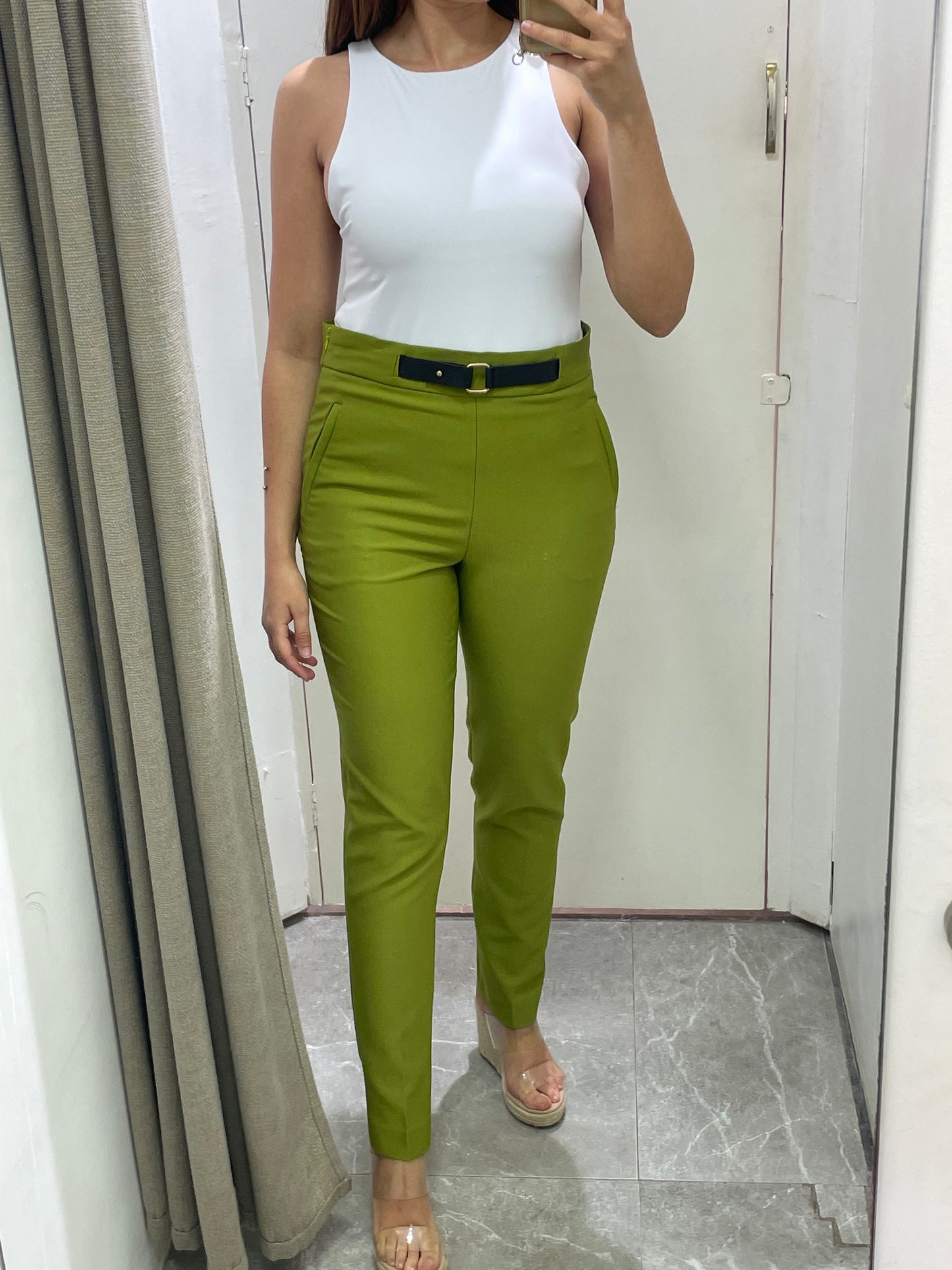 pantalon slim poches vert