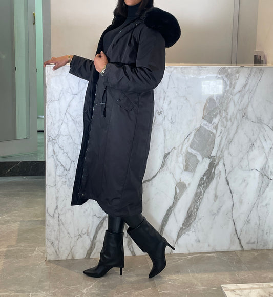 Parka long reversible fourré capuche fourrure amobible