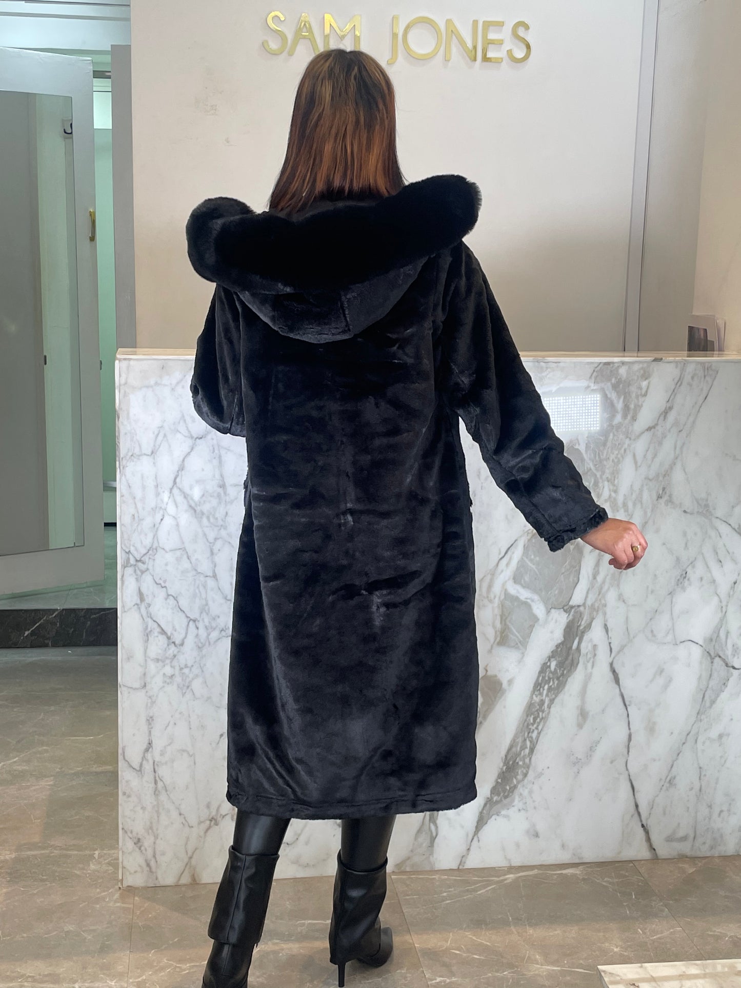 Parka long reversible fourré capuche fourrure amobible