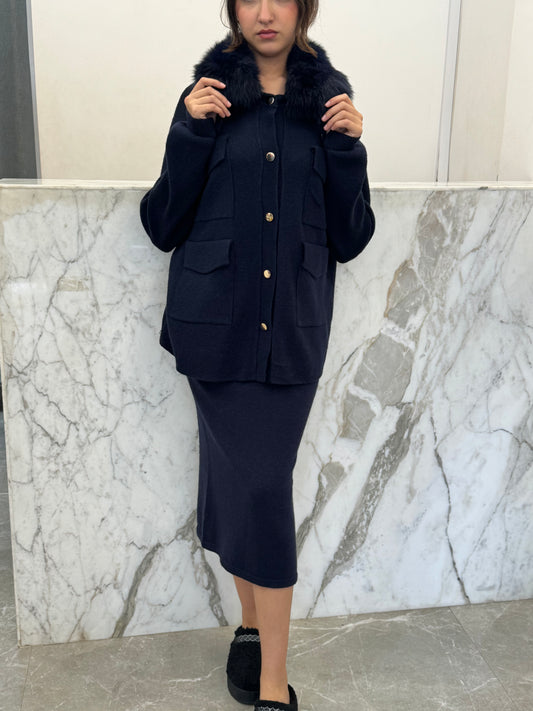 ensemble laine cachemire col renard