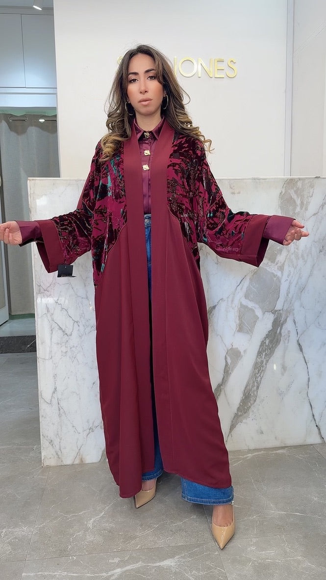 Kimono bordeaux fleurs Kim gold