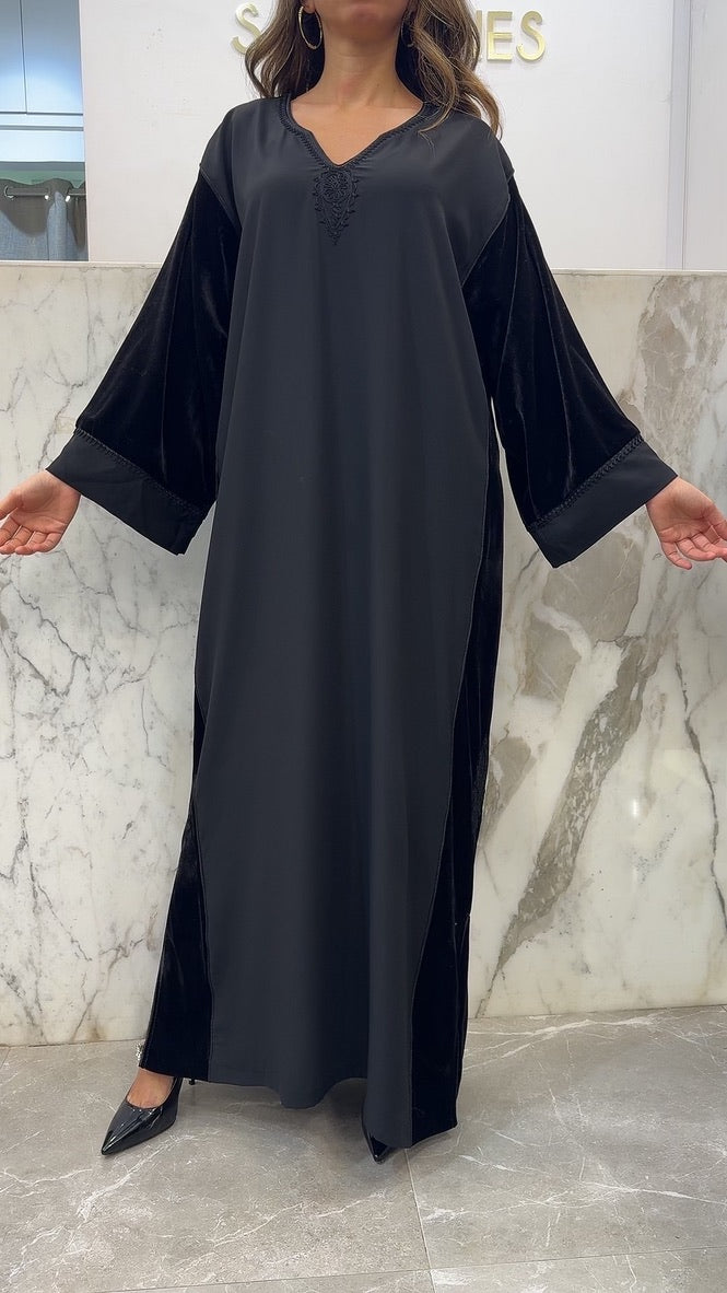Gandoura avec cotés velours bordeau