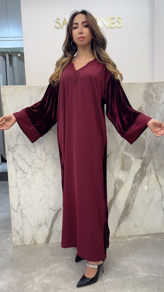 Gandoura avec cotés velours bordeau