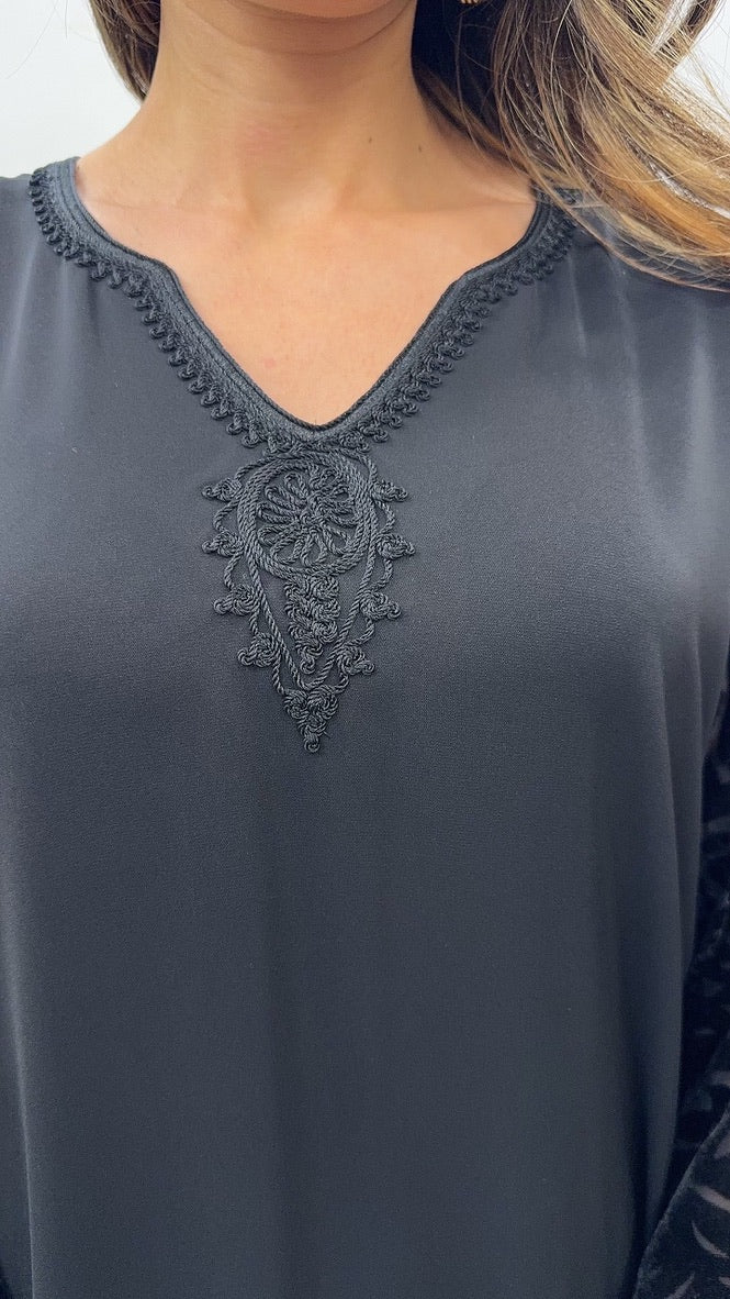 Gandoura avec cotés velours bordeau