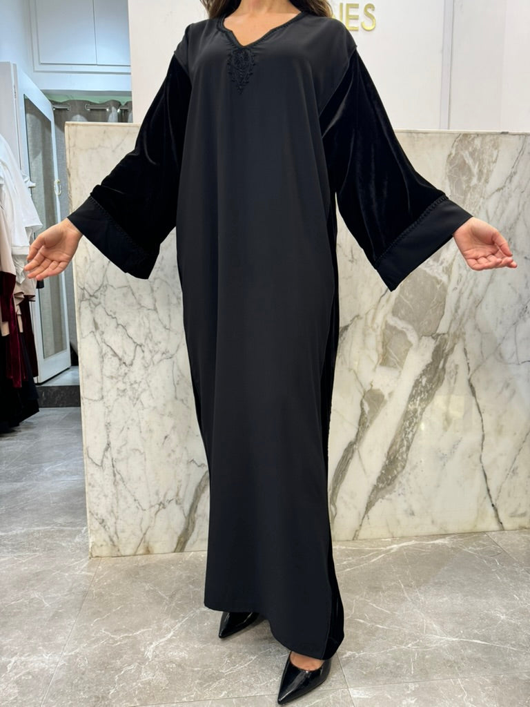 Gandoura avec cotés velours bordeau