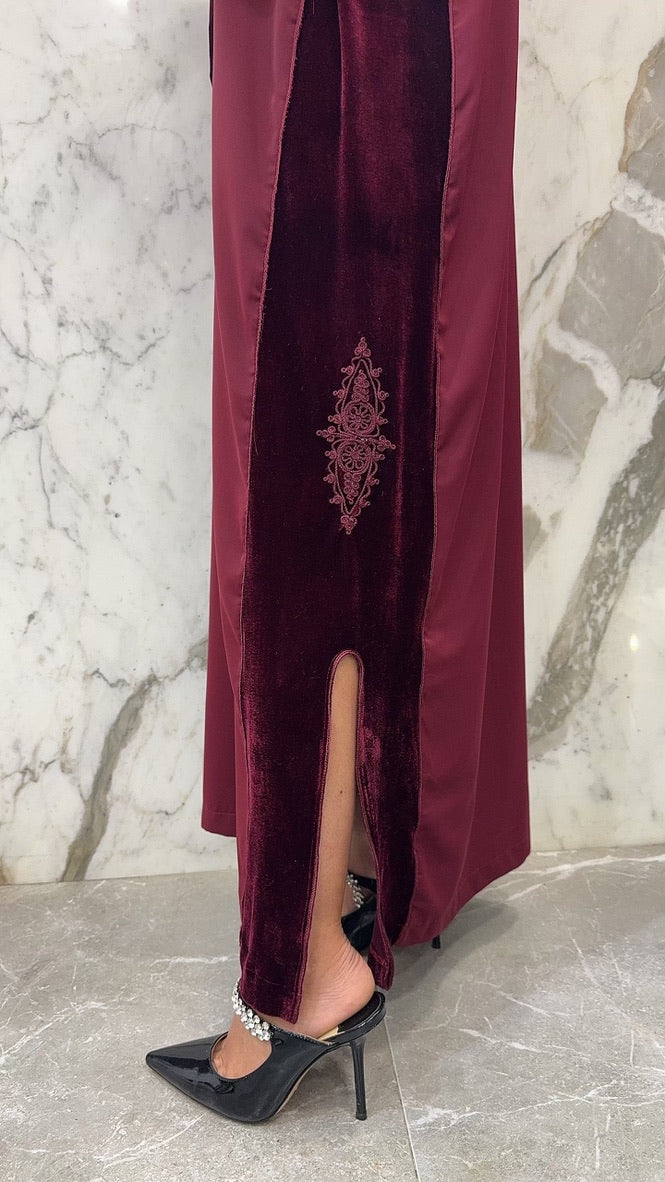 Gandoura avec cotés velours bordeau