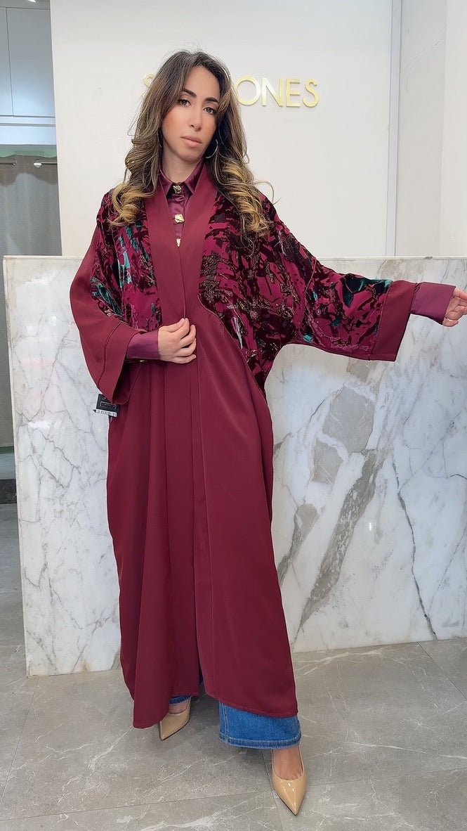 Kimono bordeaux fleurs Kim gold
