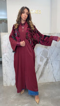 Charger l&#39;image dans la galerie, Kimono bordeaux fleurs Kim gold