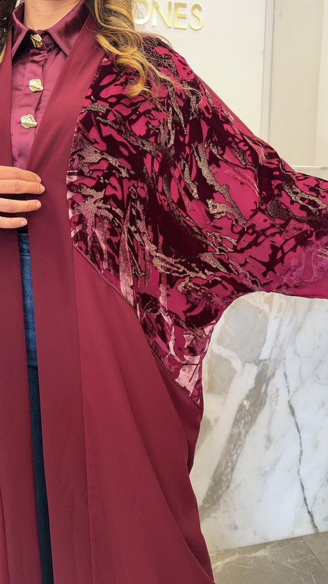 Kimono bordeaux fleurs Kim gold