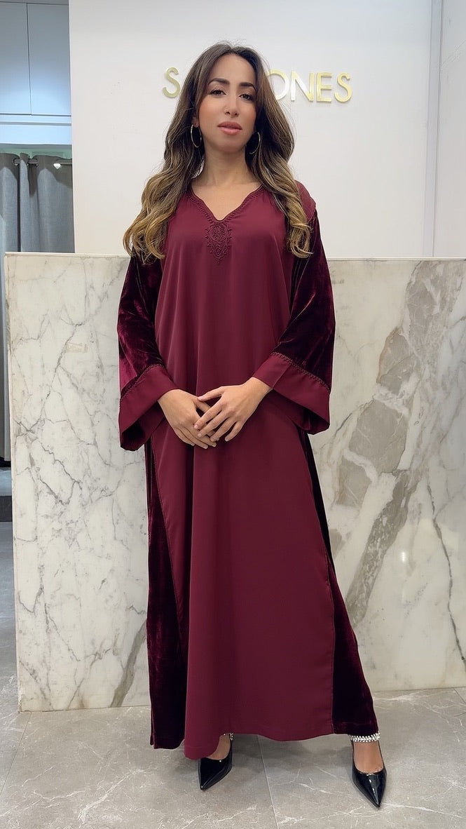 Gandoura avec cotés velours bordeau