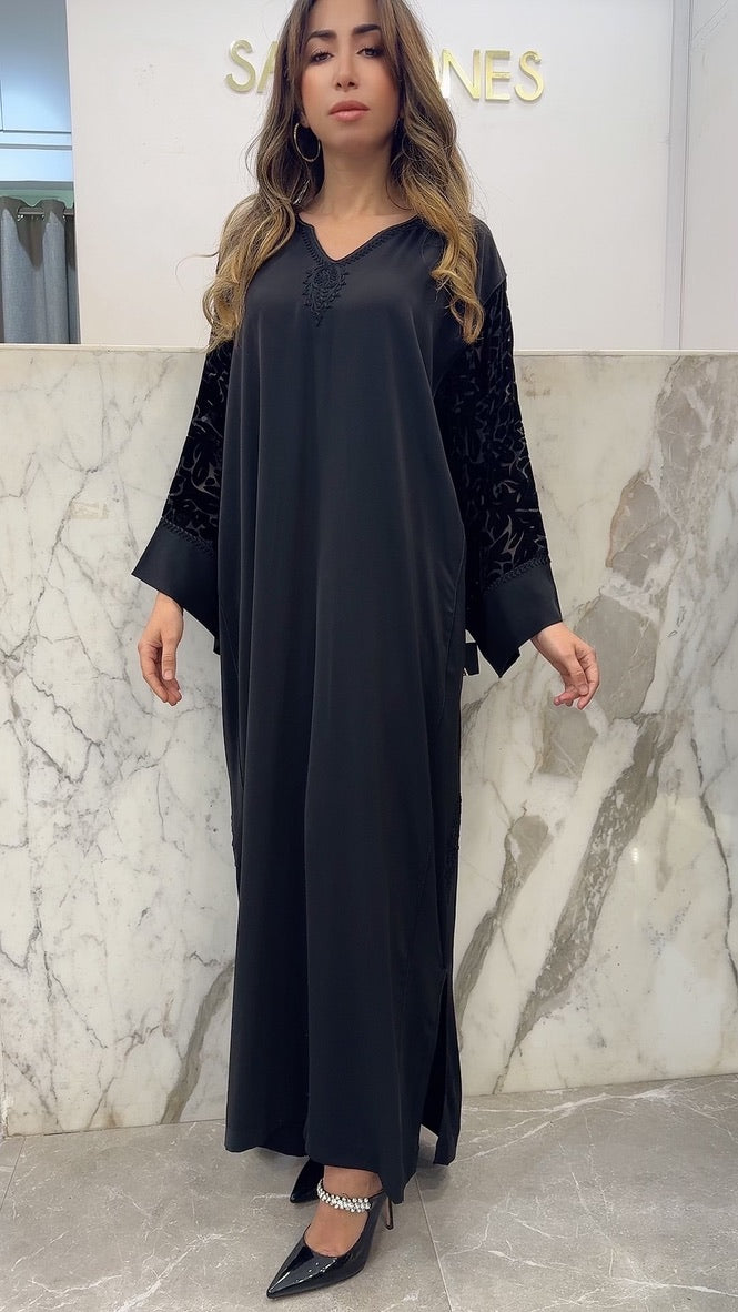 Gandoura avec cotés velours noire