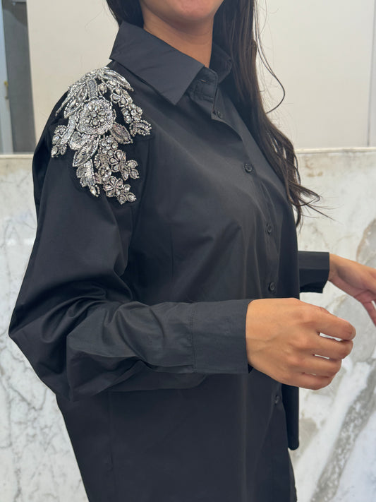 chemise strass épaules noire