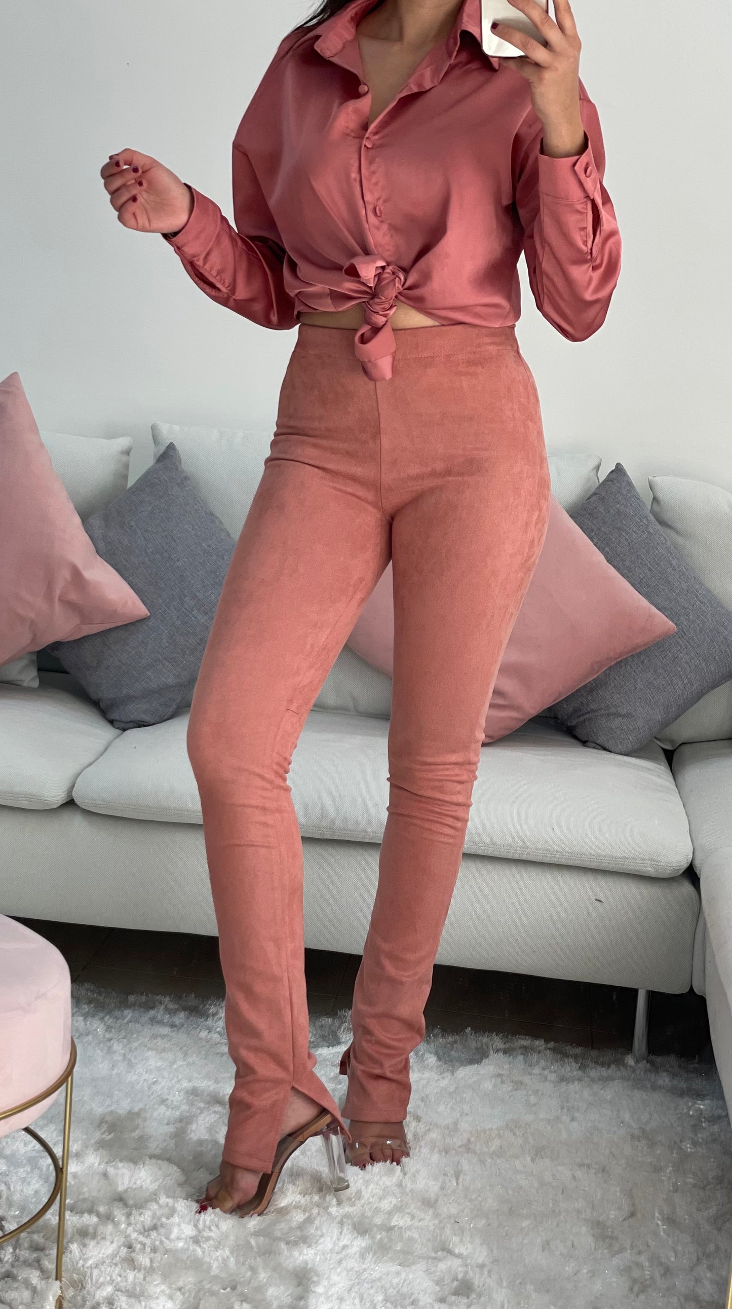 Pantalon suédine fente coté