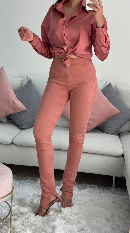 Pantalon suédine fente coté