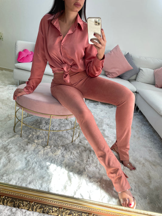 Pantalon suédine fente coté