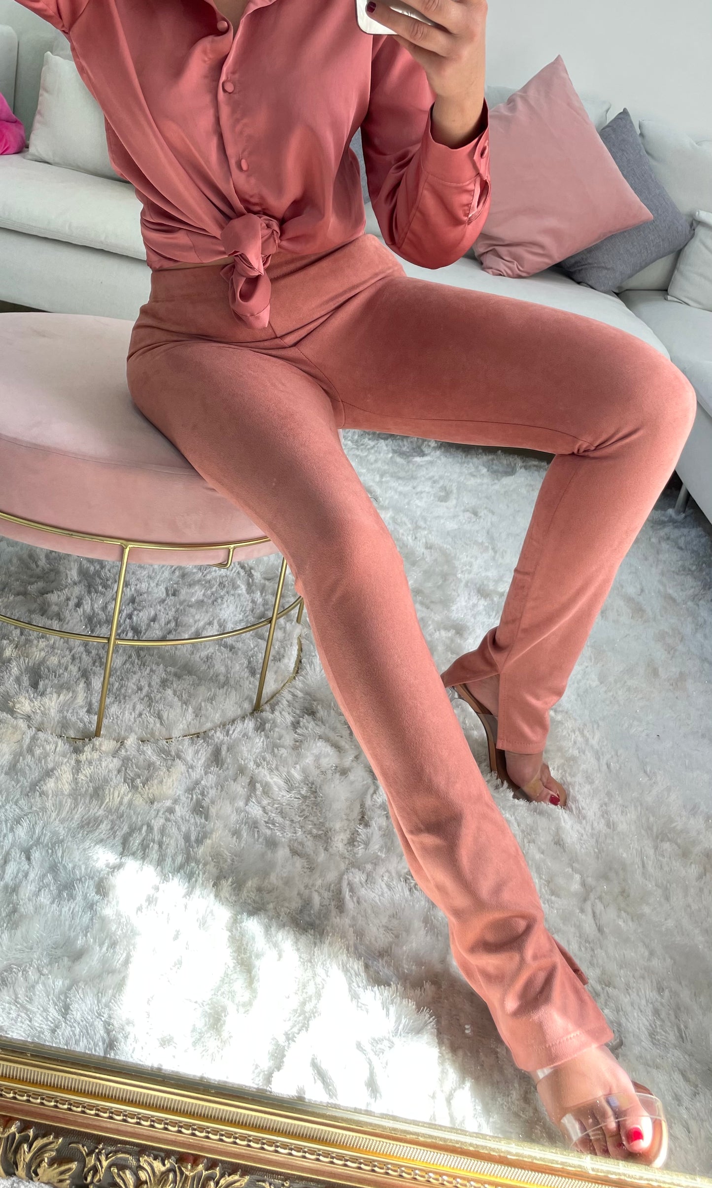 Pantalon suédine fente coté