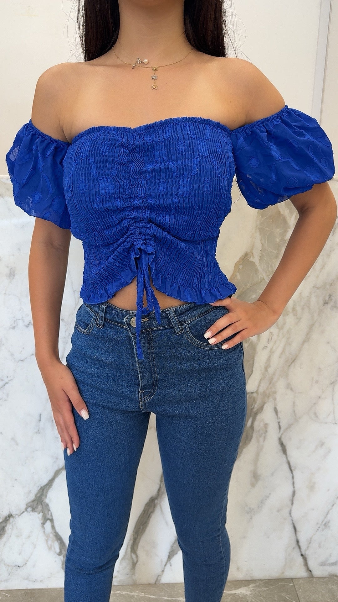 Top manche froufrou vert