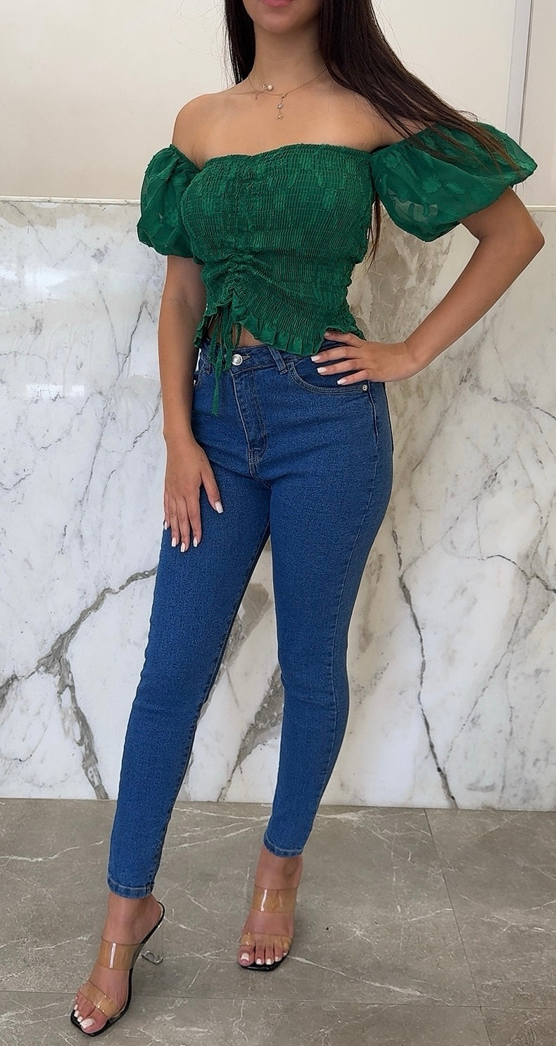 Top manche froufrou vert