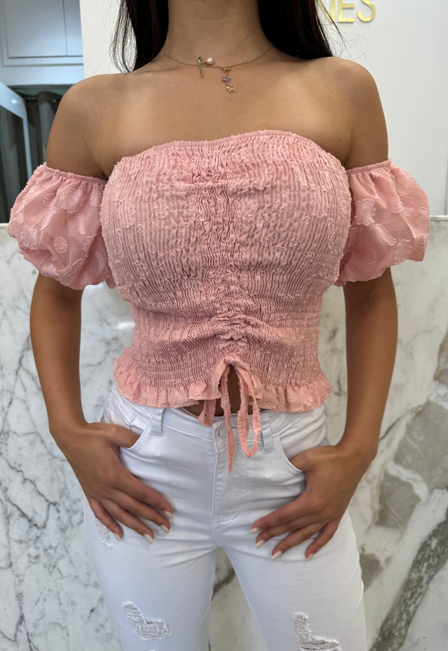 Top manche froufrou vert