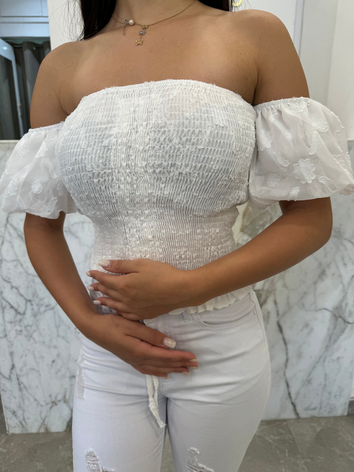 Top manche froufrou vert