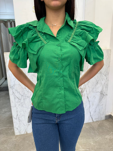 Chemise froufrou vert