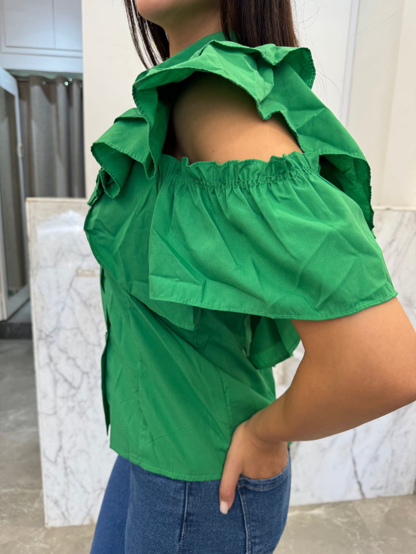 Chemise froufrou vert