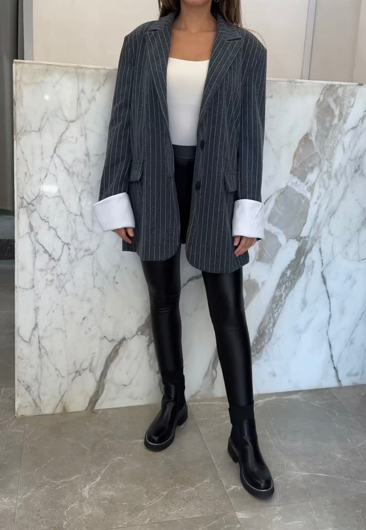 Blazer à rayure manches retroussées