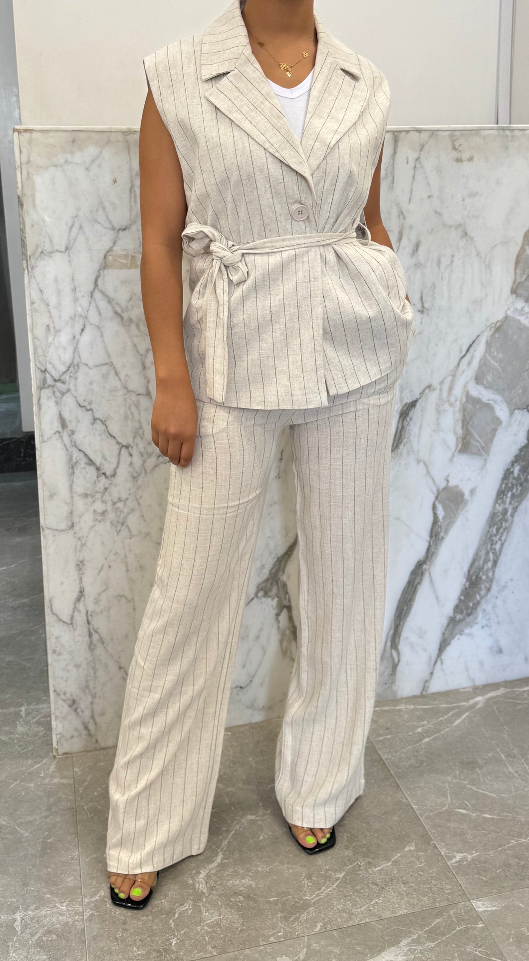 Ensemble lin rayée