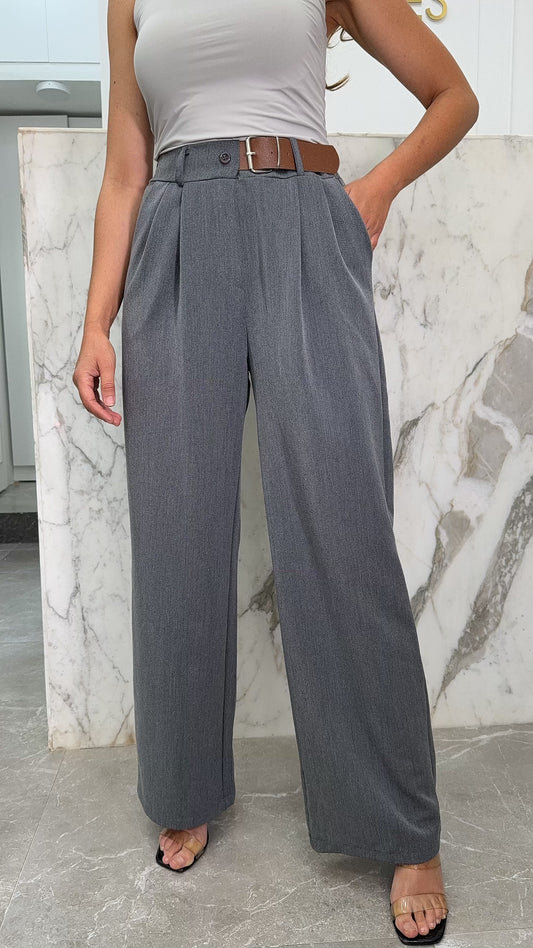 pantalon droit ceinture coté beige