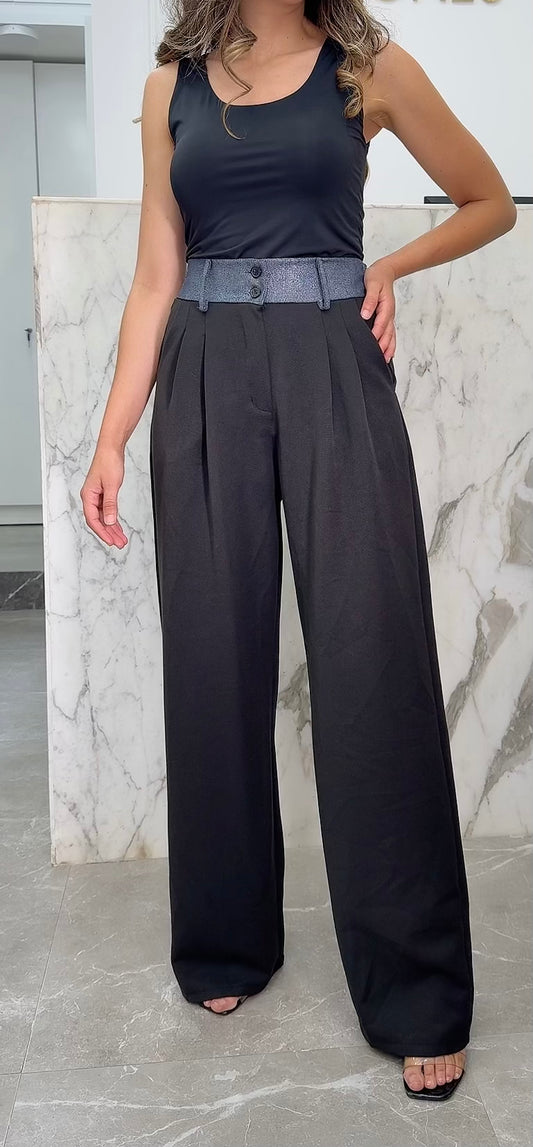 pantalon gris droit bande effet jean
