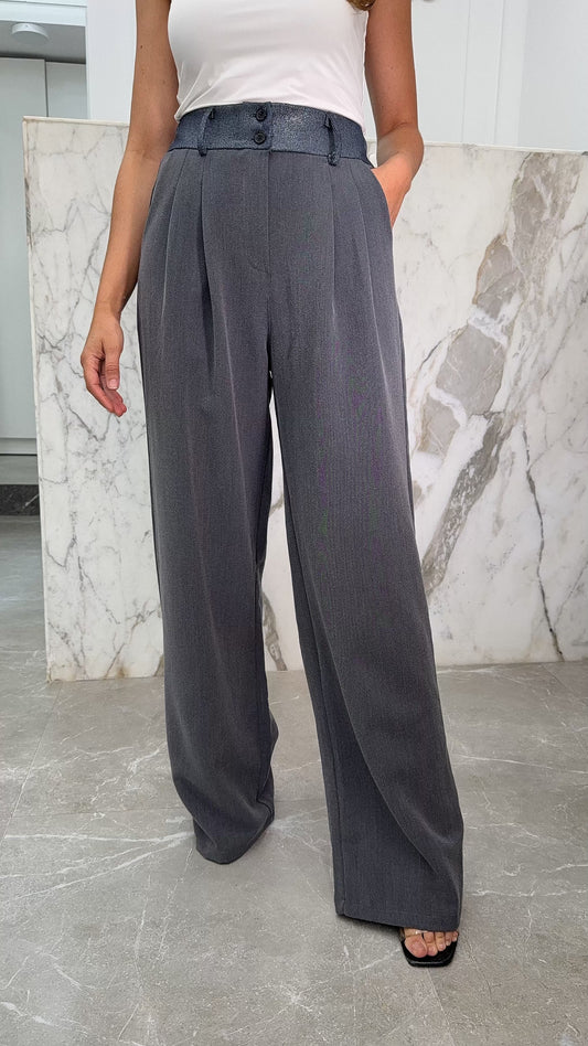 pantalon gris droit bande effet jean