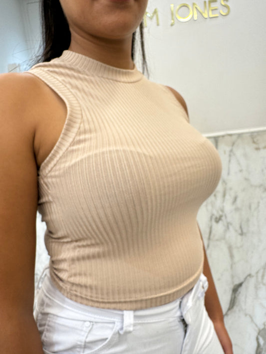 top rayé beige