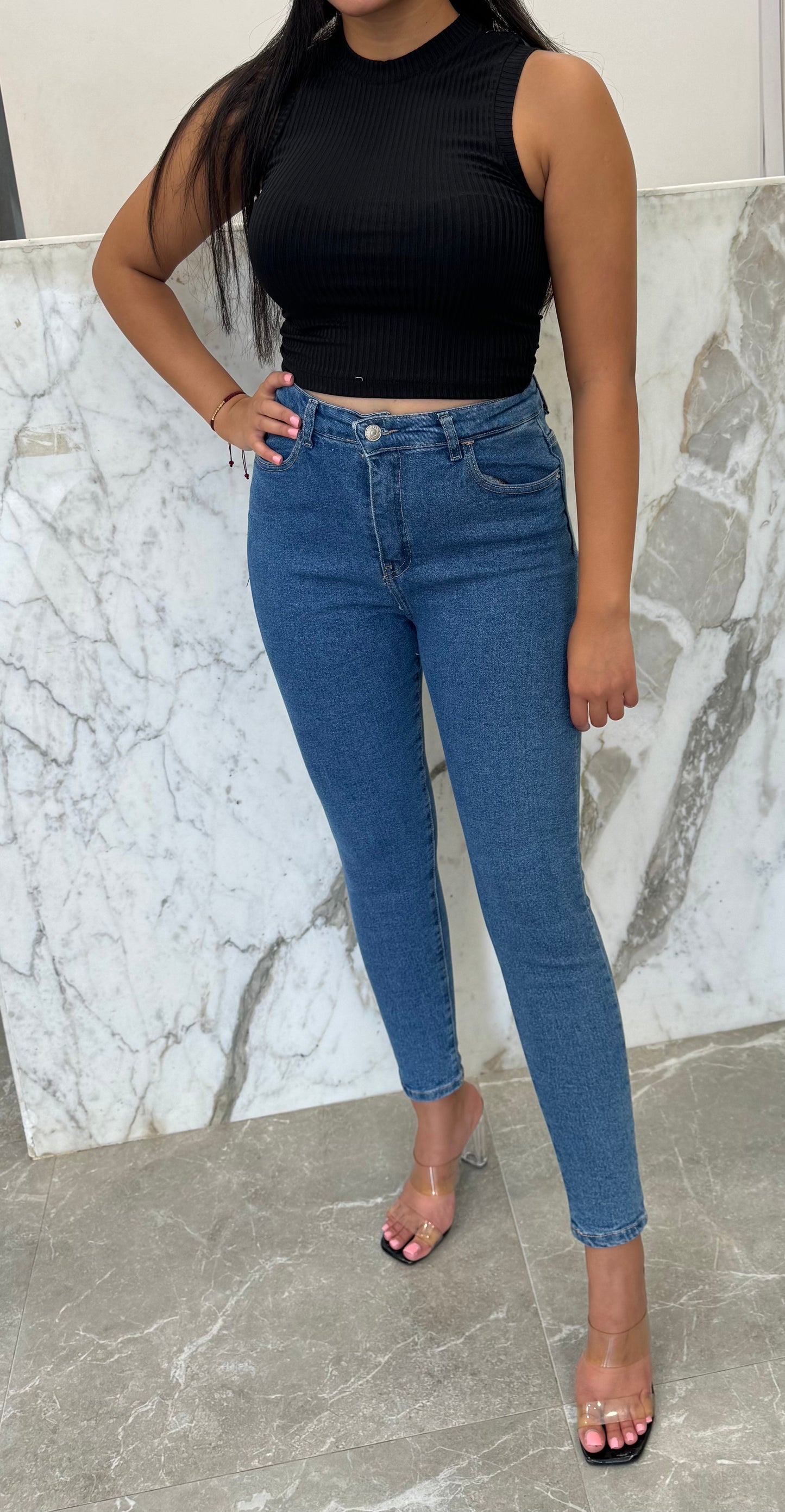 top rayé beige