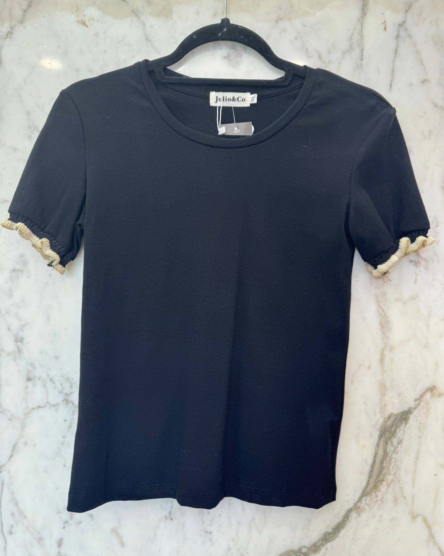 T-shirt noir manches bandes beige