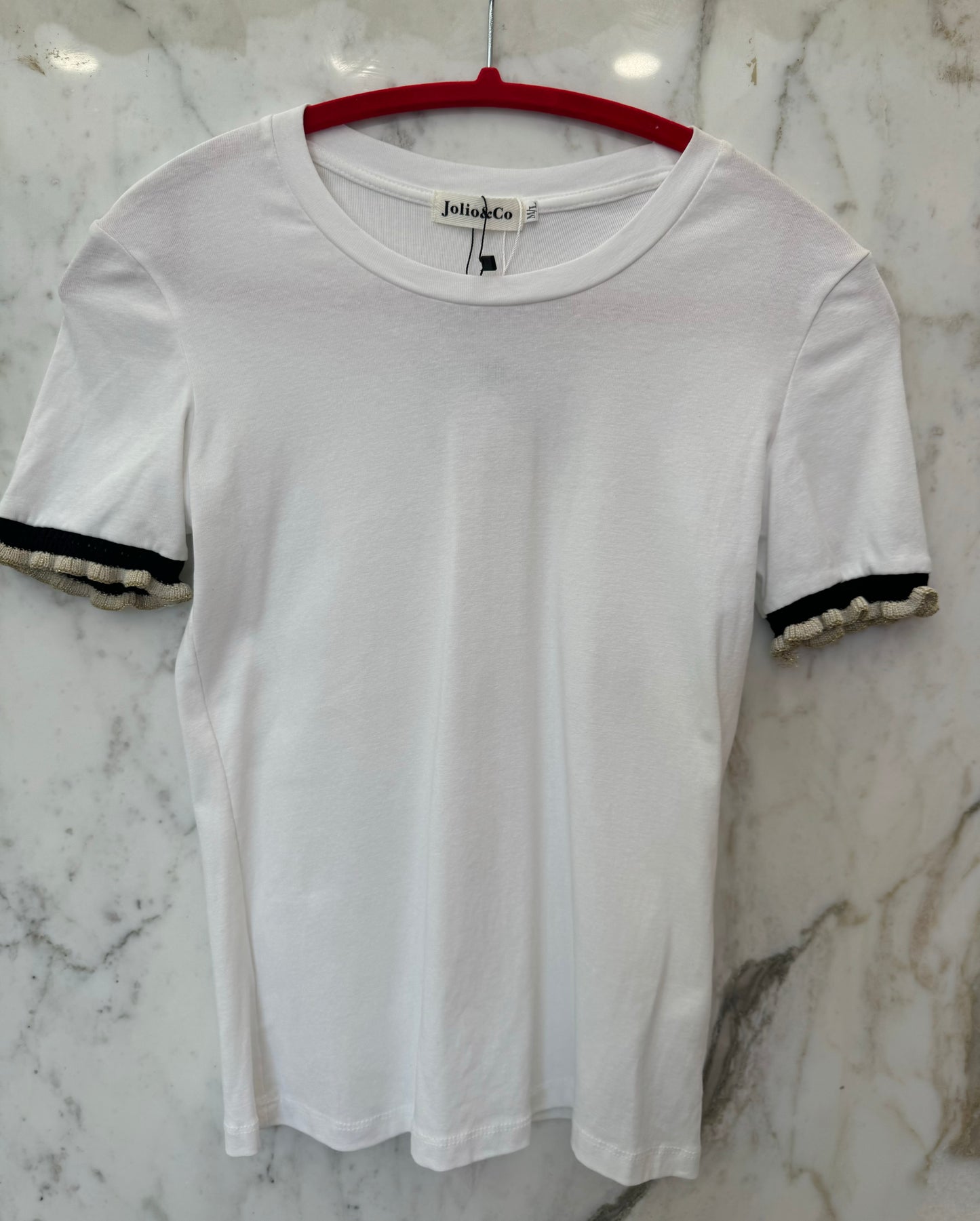 T-shirt noir manches bandes beige