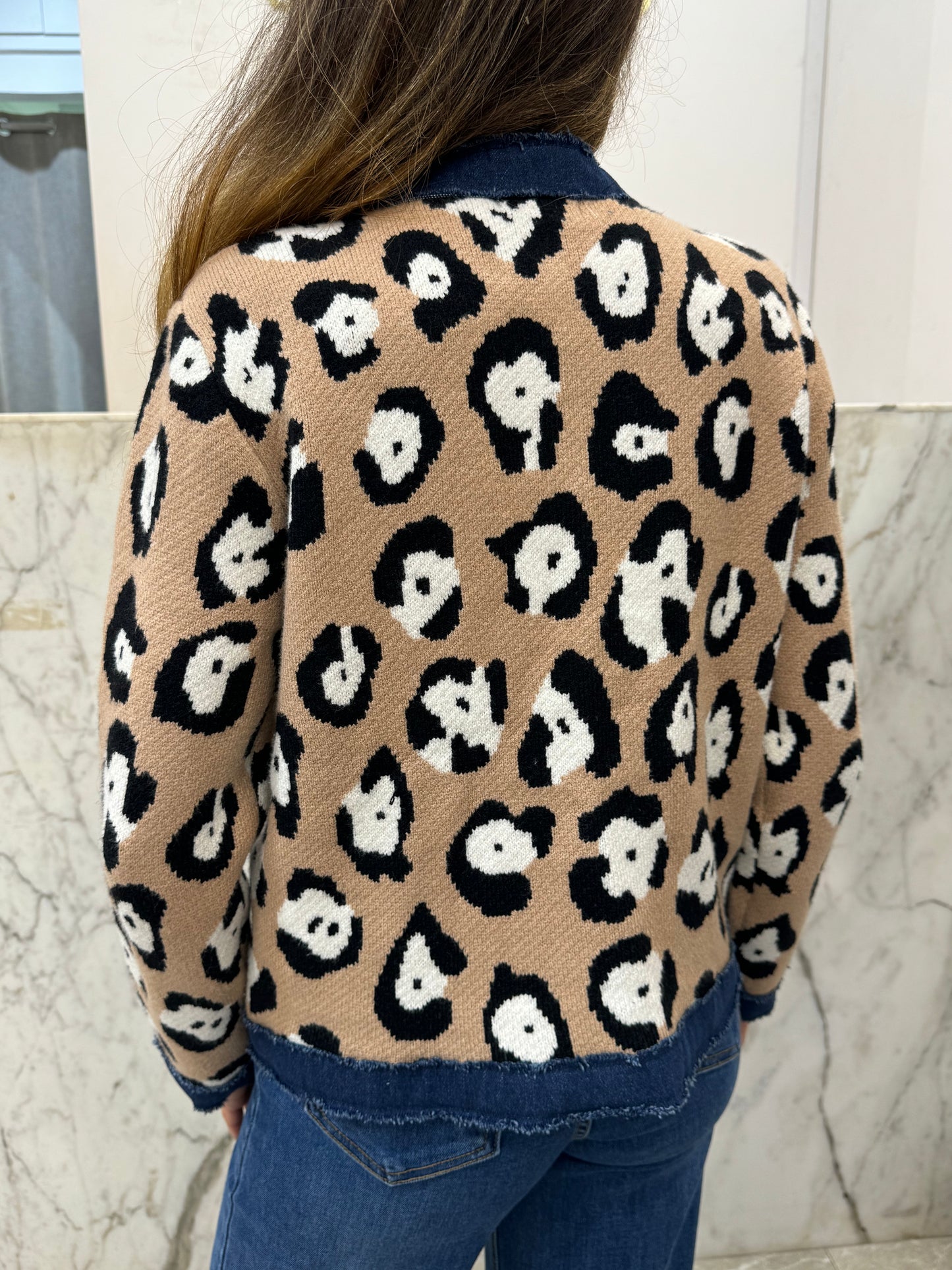 Gilet bi-matière jean léopard